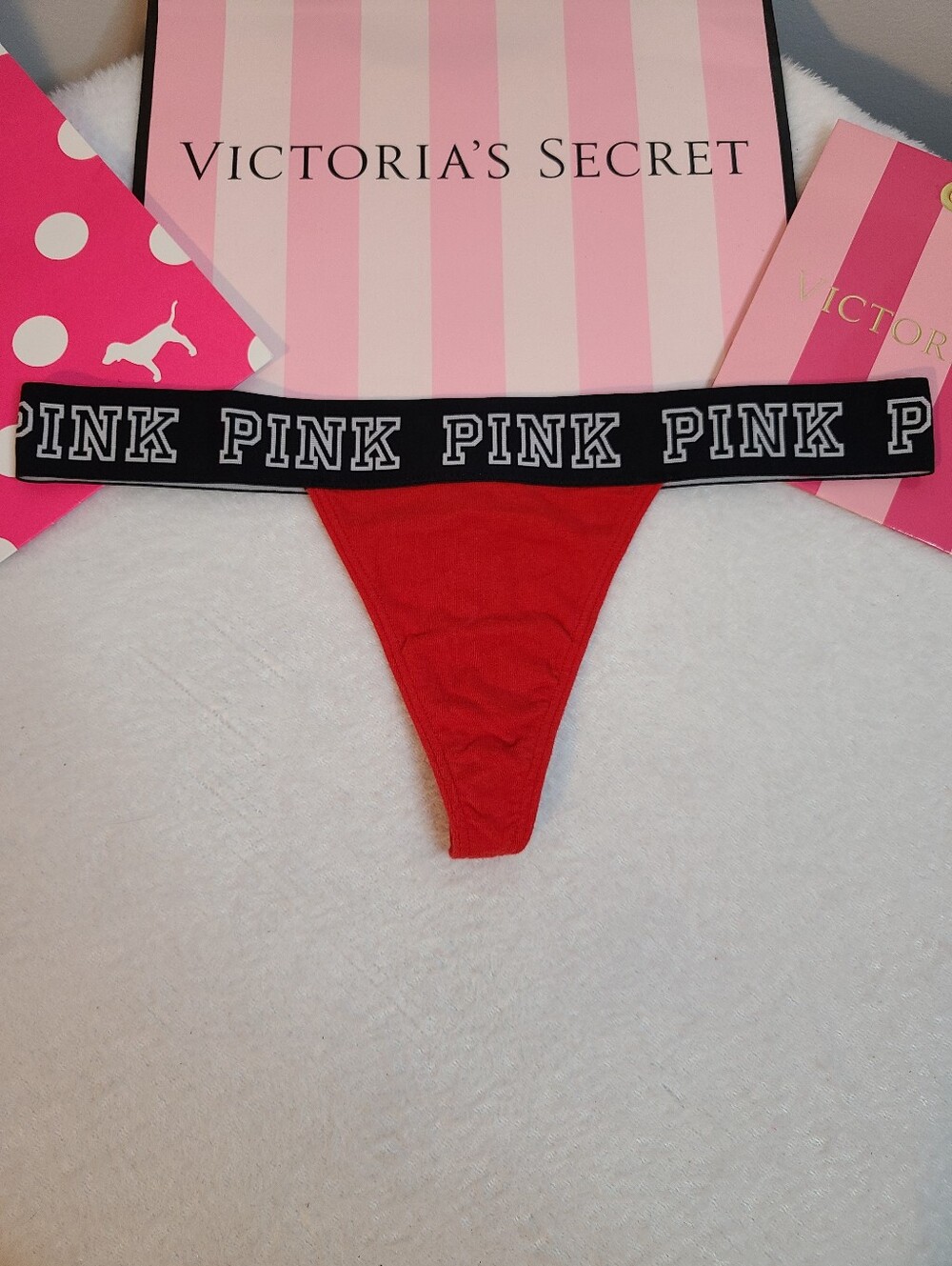 Rare Y2K VS PINK Thick Logo Band Cotton Extra Low Rise Thong Panty Size M